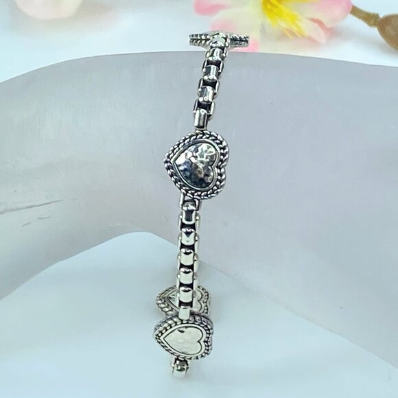 JAI Sterling Silver Symbols of Love Box Chain Station Bracelet JR9288 - Picture 2 of 8